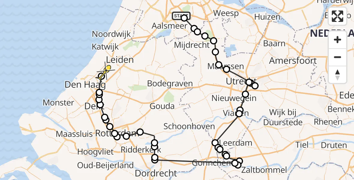 Routekaart van de vlucht: Politieheli naar Voorschoten, Legmeerdijk