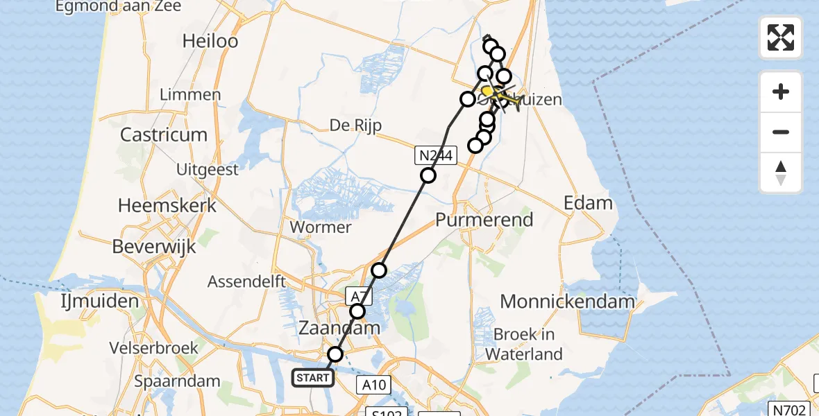 Routekaart van de vlucht: Lifeliner 1 naar Noordbeemster, Stadsstrand Kanaal Noord