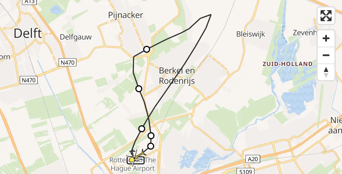 Routekaart van de vlucht: Lifeliner 2 naar Rotterdam The Hague Airport, Doenkadepad