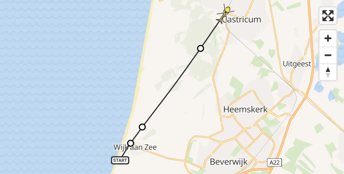 Routekaart van de vlucht: Politieheli naar Castricum, Van Oldenborghweg