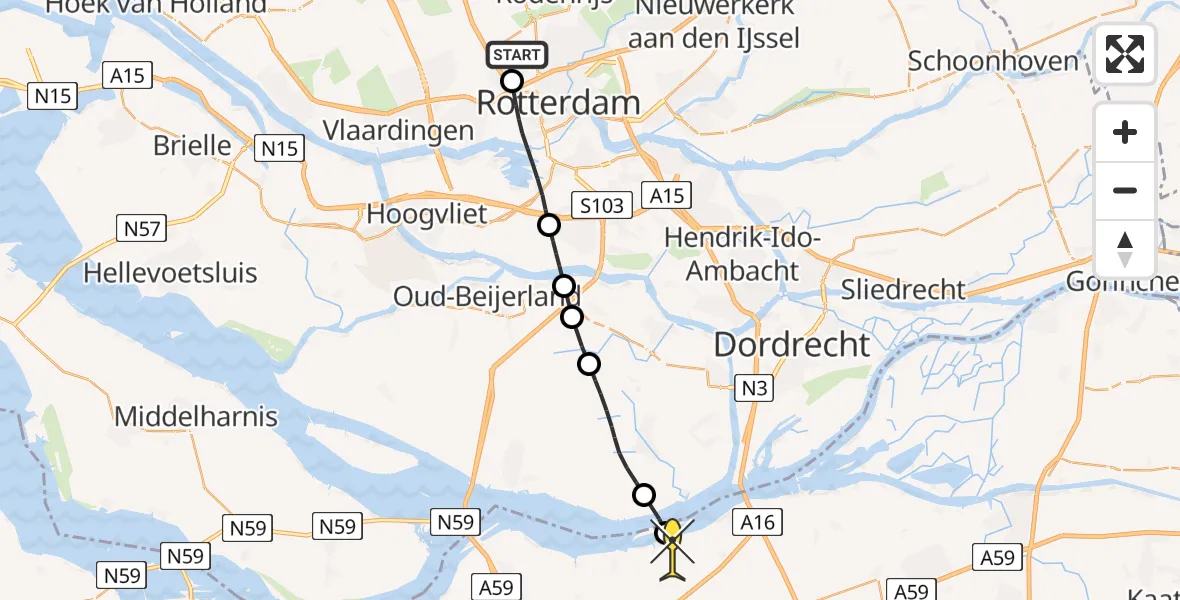 Routekaart van de vlucht: Lifeliner 2 naar Moerdijk, Deelenpad