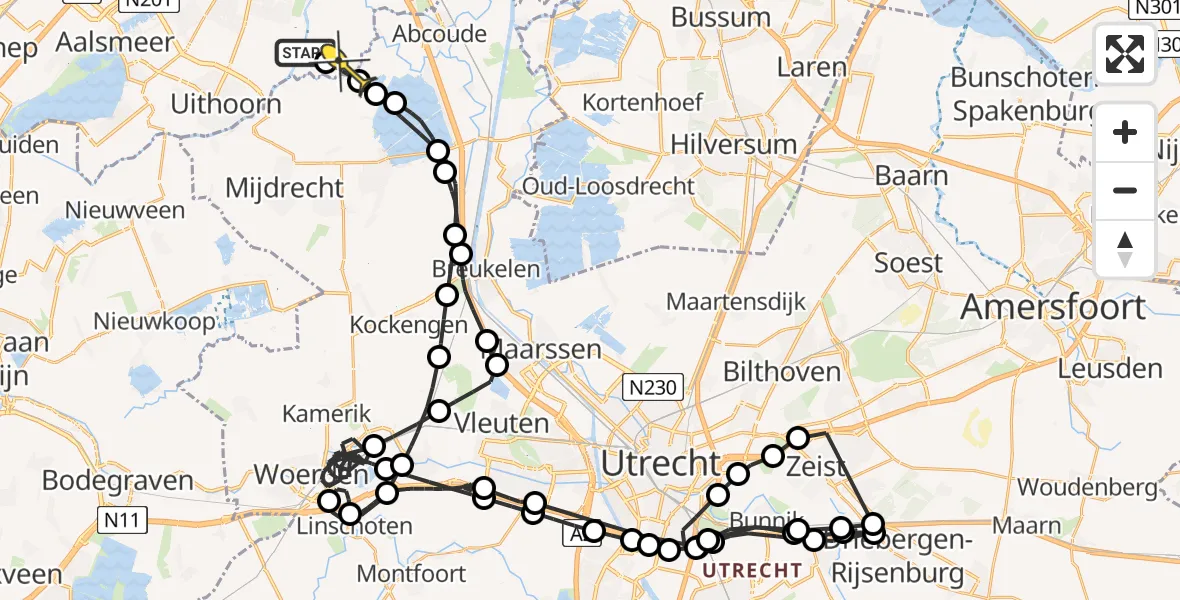 Routekaart van de vlucht: Politieheli naar Ouderkerk aan de Amstel, Molenwetering