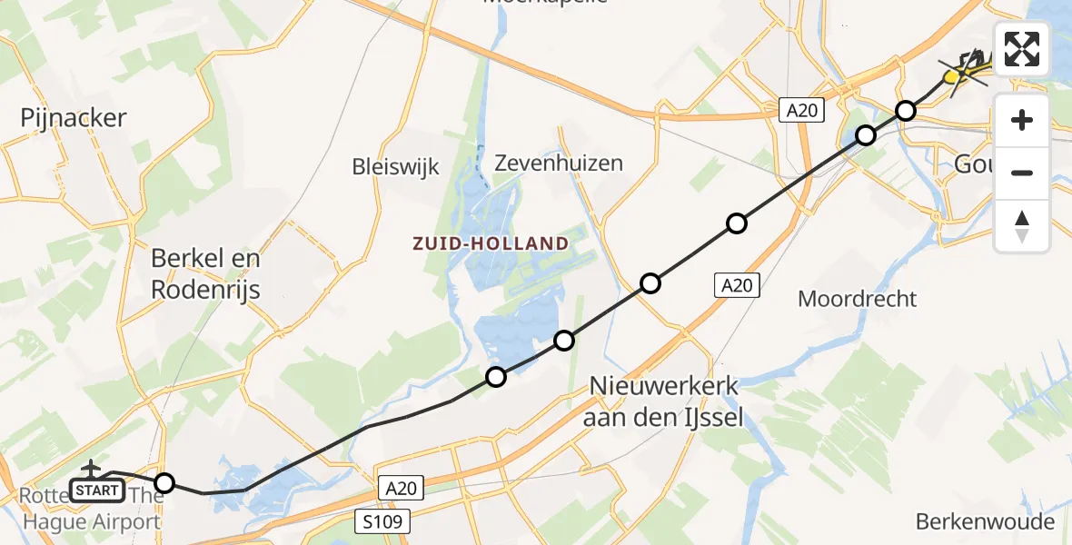 Routekaart van de vlucht: Lifeliner 2 naar Gouda, Brandenburgbaan