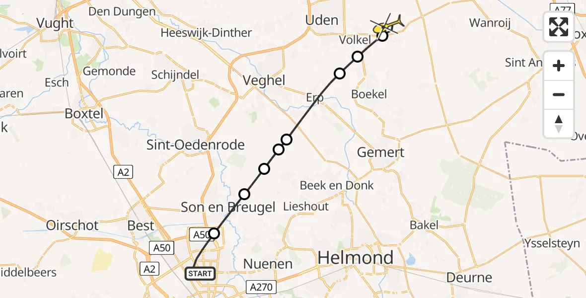 Routekaart van de vlucht: Lifeliner 3 naar Vliegbasis Volkel, Westlandstraat