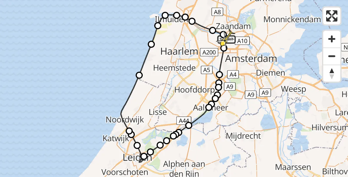 Routekaart van de vlucht: Lifeliner 1 naar Amsterdam Heliport, Nieuw-Zeelandweg