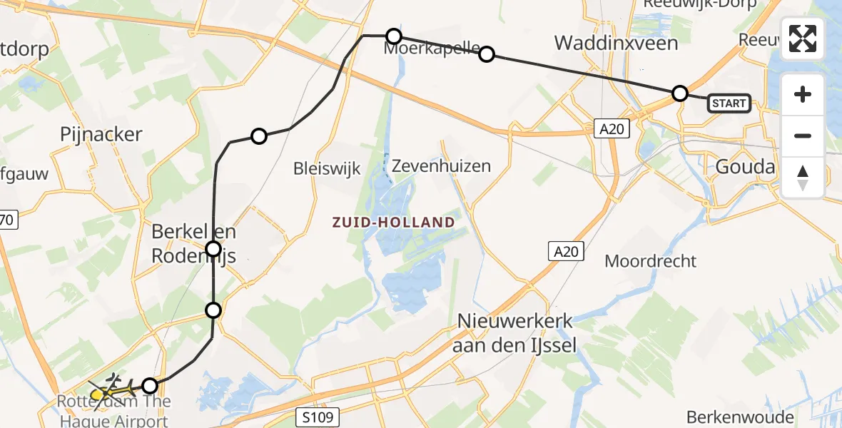 Routekaart van de vlucht: Lifeliner 2 naar Rotterdam The Hague Airport, Goudse Poort