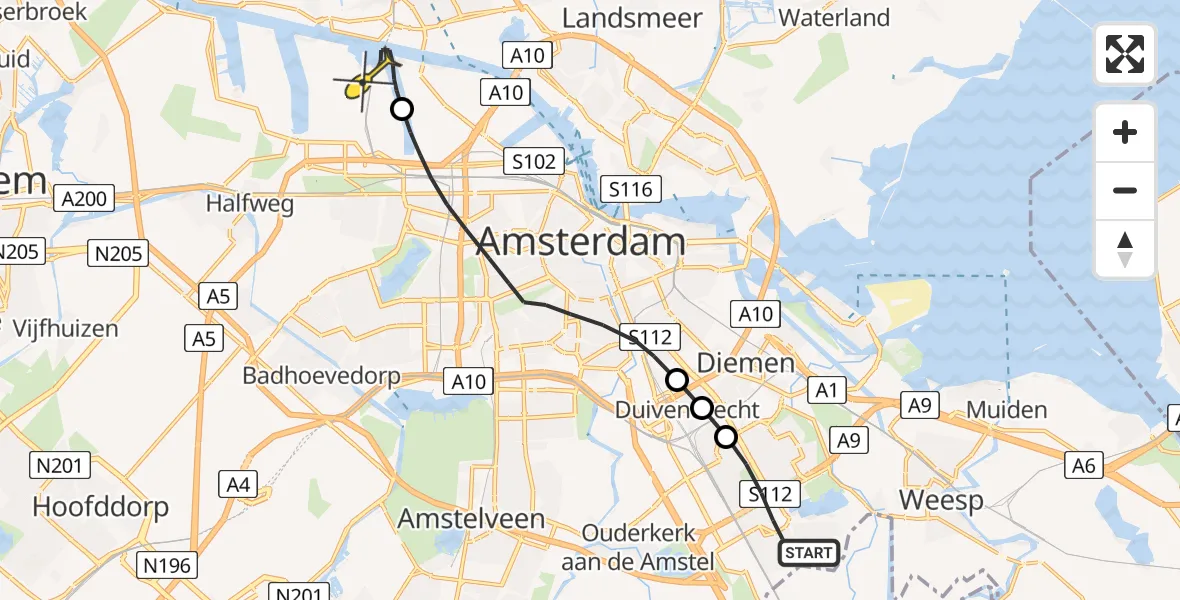 Routekaart van de vlucht: Lifeliner 1 naar Amsterdam Heliport, Mijehof