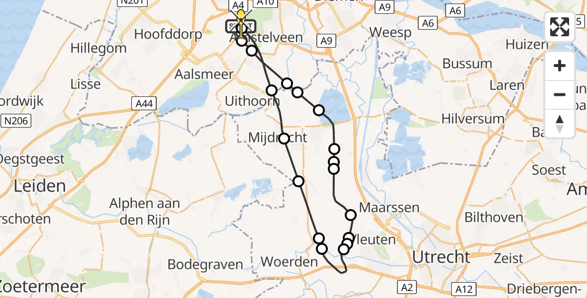 Routekaart van de vlucht: Politieheli naar Schiphol, Amsterdam-Bataviaweg