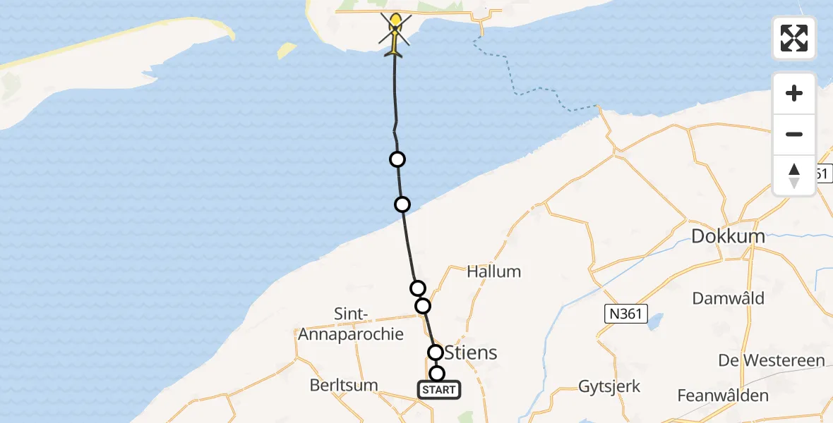 Routekaart van de vlucht: Ambulancehelikopter naar Ballum, Stienzer Hegedyk