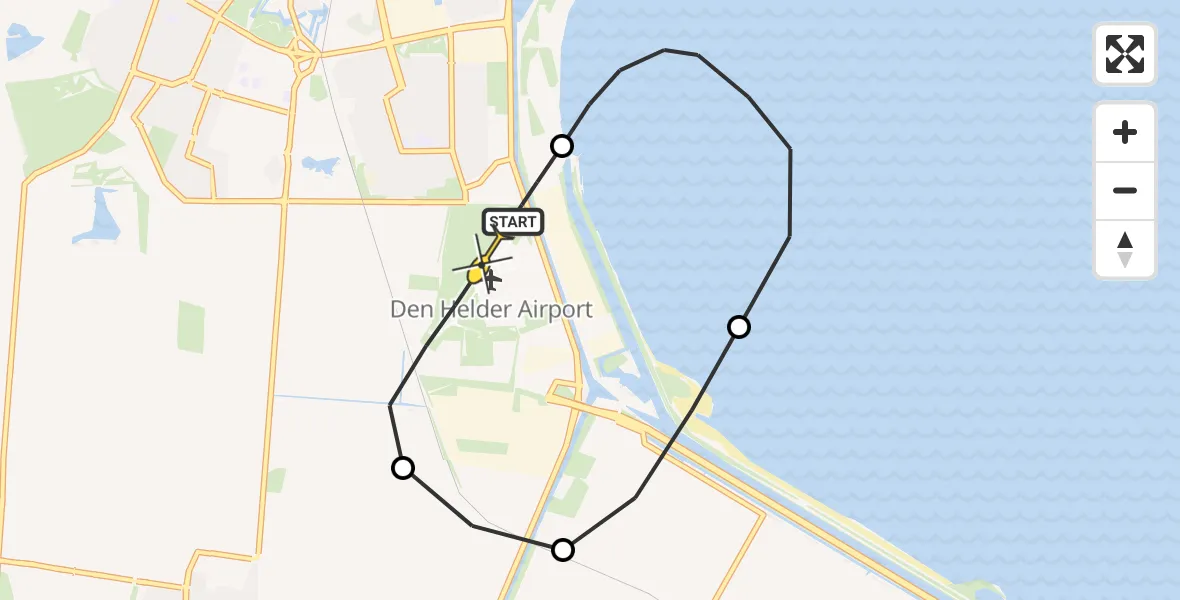 Routekaart van de vlucht: Kustwachthelikopter naar Vliegveld De Kooy, Rijksweg