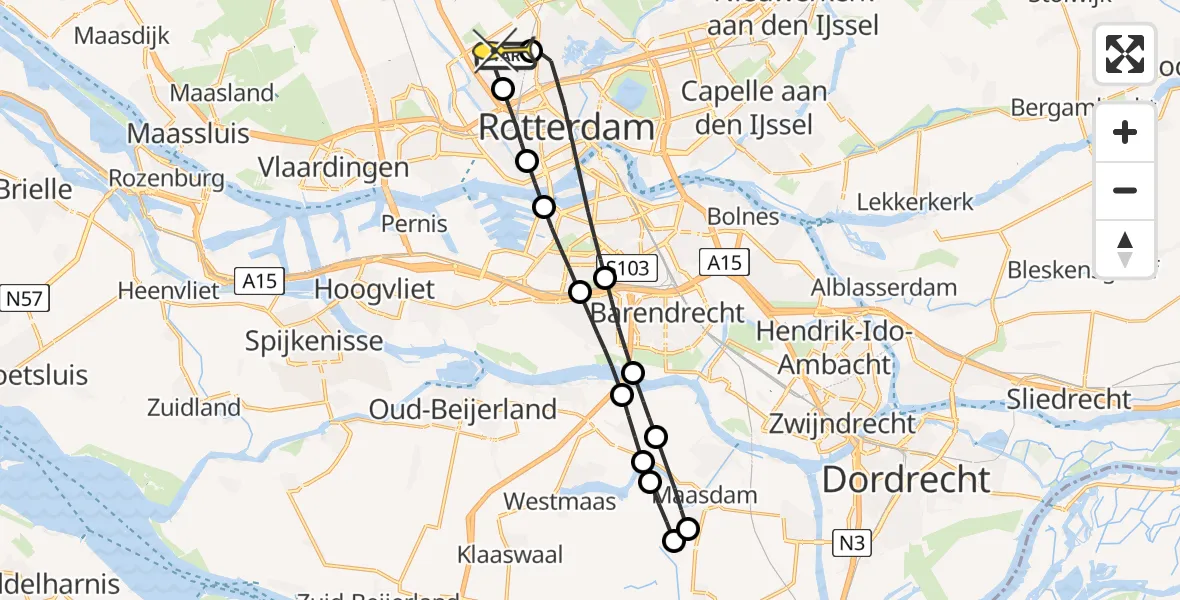 Routekaart van de vlucht: Lifeliner 2 naar Rotterdam The Hague Airport, Deelenpad