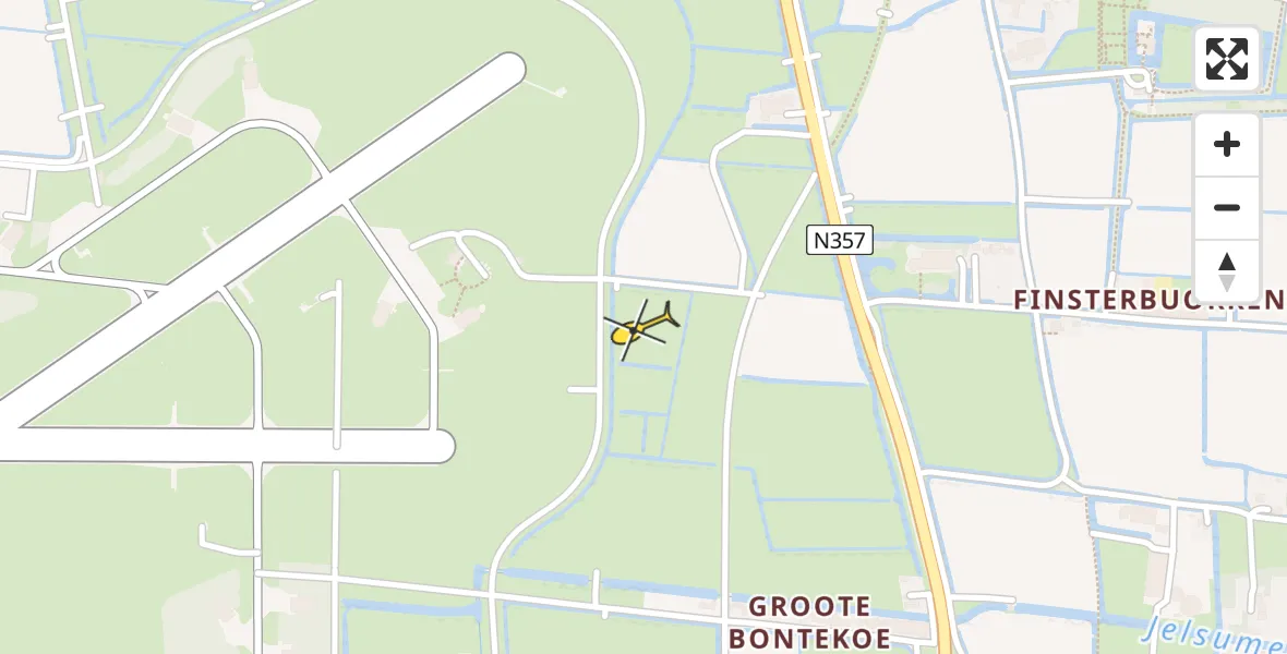 Vluchtroute Ambulancehelikopter van Vliegbasis Leeuwarden naar Vliegbasis Leeuwarden