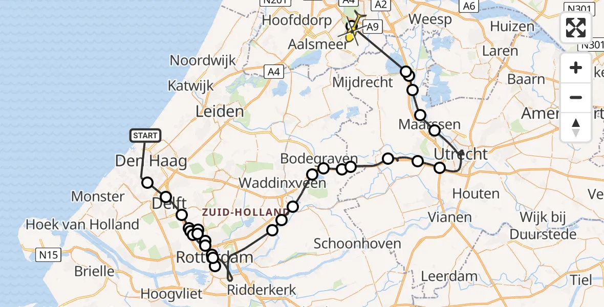 Routekaart van de vlucht: Politieheli naar Amstelveen, Henriëtte Roland Holstweg