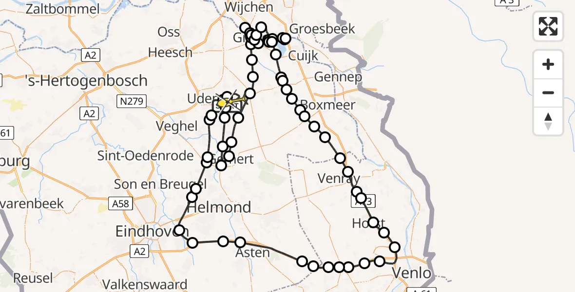 Routekaart van de vlucht: Politieheli naar Vliegbasis Volkel, Luttelweg