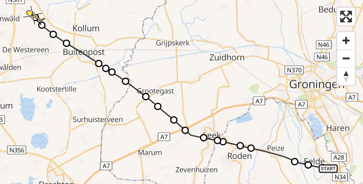 Routekaart van de vlucht: Lifeliner 4 naar Driezum, Eskampenweg