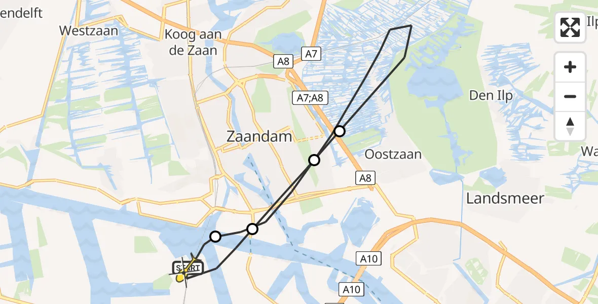 Routekaart van de vlucht: Lifeliner 1 naar Amsterdam Heliport, Elbaweg