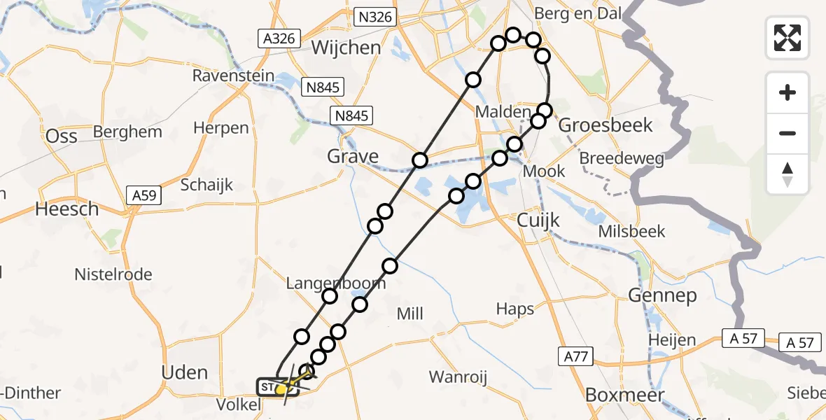 Routekaart van de vlucht: Lifeliner 3 naar Vliegbasis Volkel, Zeelandsedijk