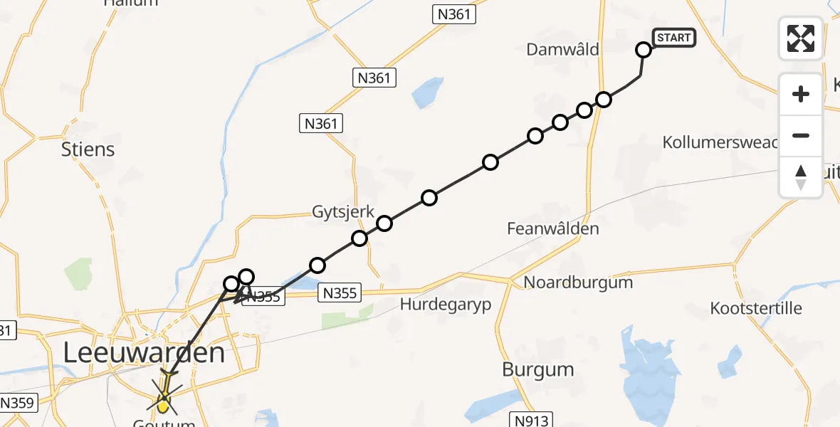 Routekaart van de vlucht: Lifeliner 4 naar Leeuwarden, De Sânharst