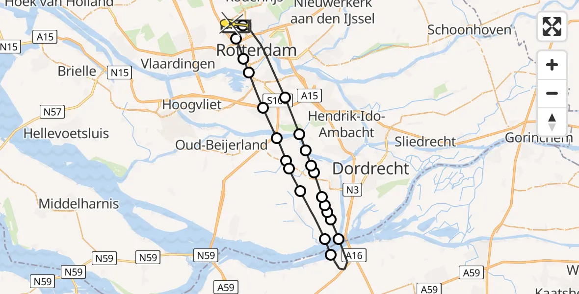 Routekaart van de vlucht: Lifeliner 2 naar Rotterdam The Hague Airport, Zestienhovensekade