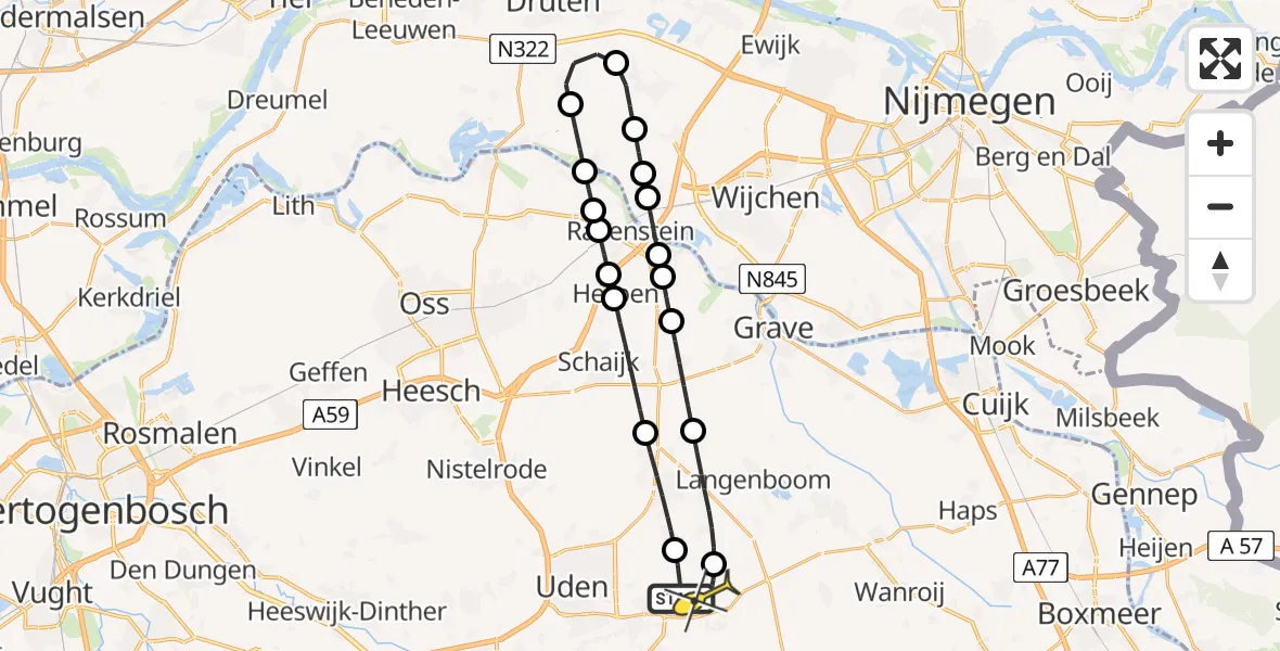 Routekaart van de vlucht: Lifeliner 3 naar Vliegbasis Volkel, De Bunders