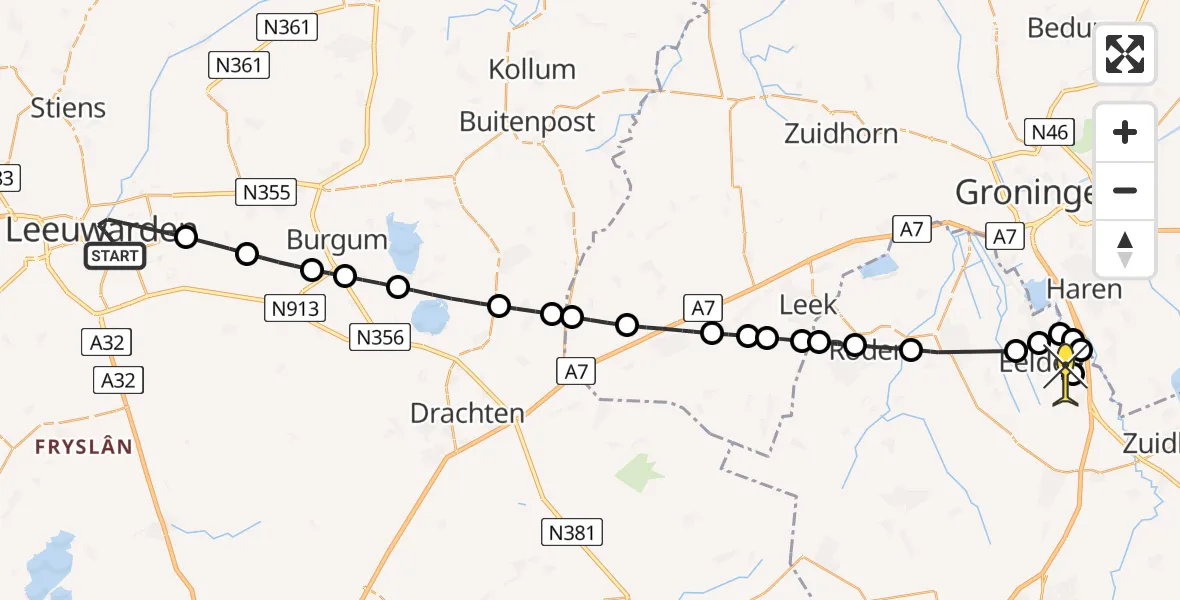 Routekaart van de vlucht: Lifeliner 4 naar Groningen Airport Eelde, Zaailand