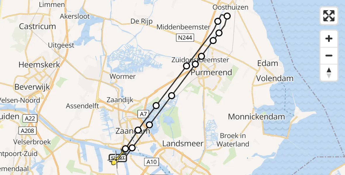 Routekaart van de vlucht: Lifeliner 1 naar Amsterdam Heliport, Hemweg