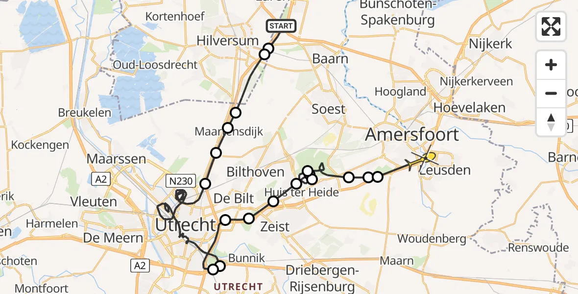 Routekaart van de vlucht: Politieheli naar Amersfoort, Heidelaan