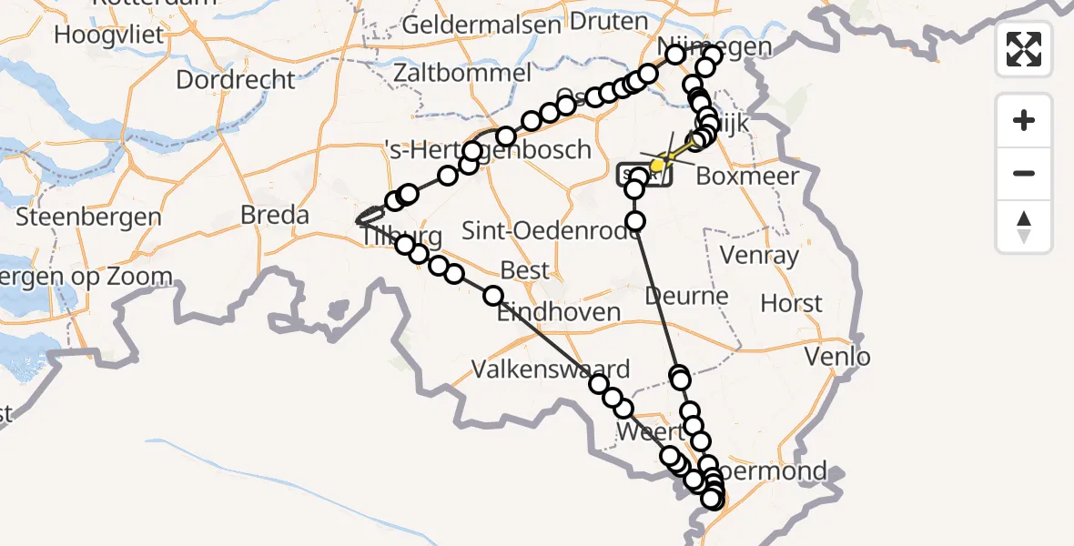 Routekaart van de vlucht: Politieheli naar Mill, Rondweg Volkel