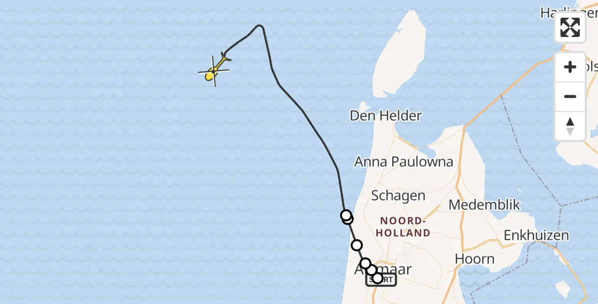 Routekaart van de vlucht: Kustwachthelikopter naar Blockhovepark