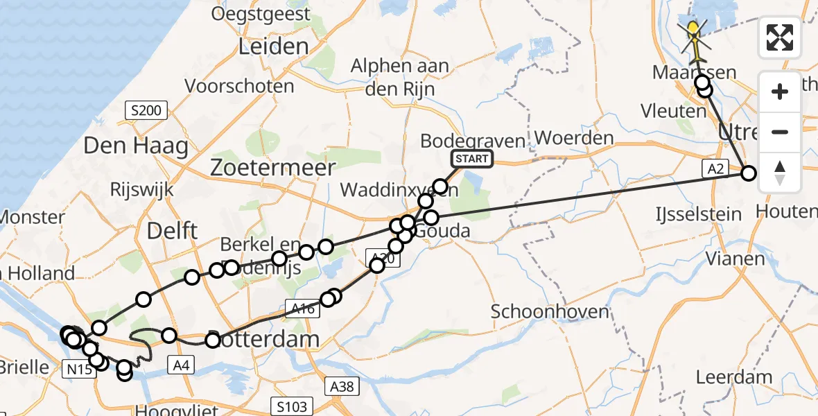 Routekaart van de vlucht: Politieheli naar Maarssen, Nieuwdorperweg