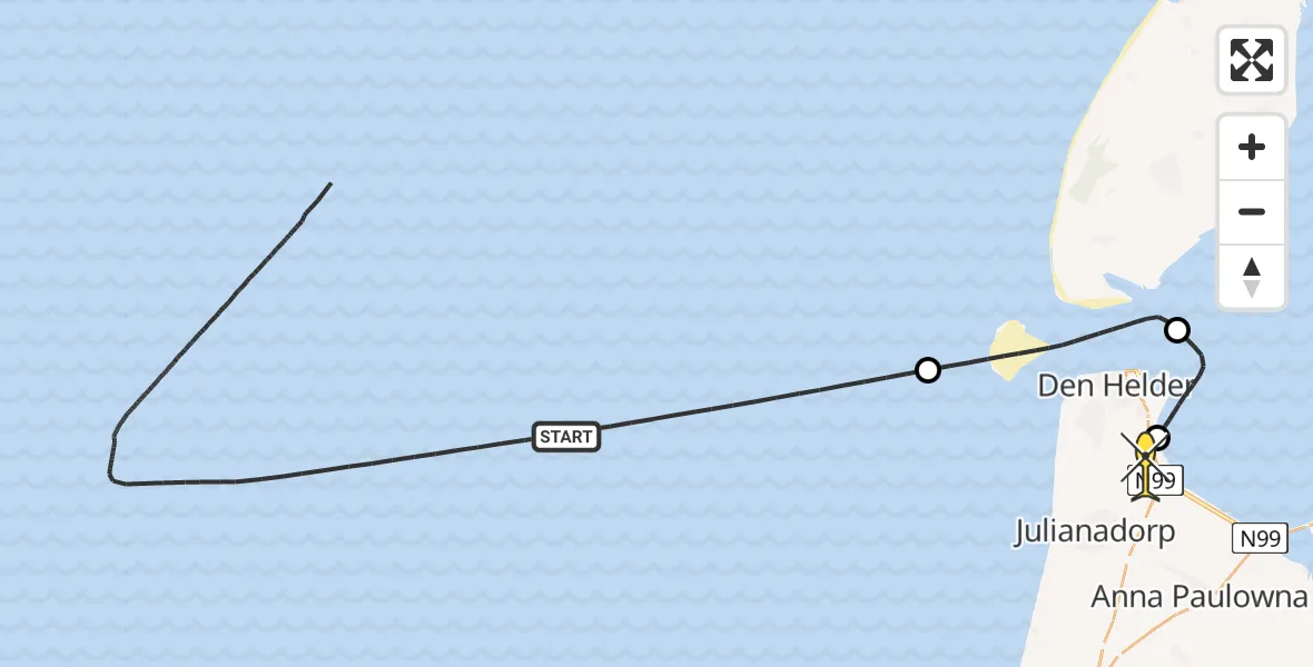 Routekaart van de vlucht: Kustwachthelikopter naar Vliegveld De Kooy, Luchthavenweg