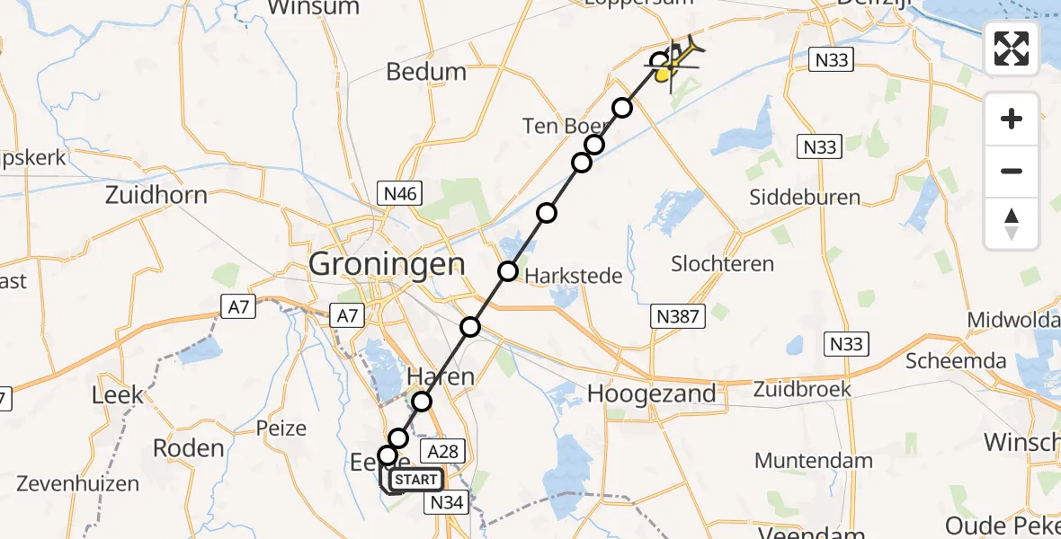 Routekaart van de vlucht: Lifeliner 4 naar Garrelsweer, Homsteeg