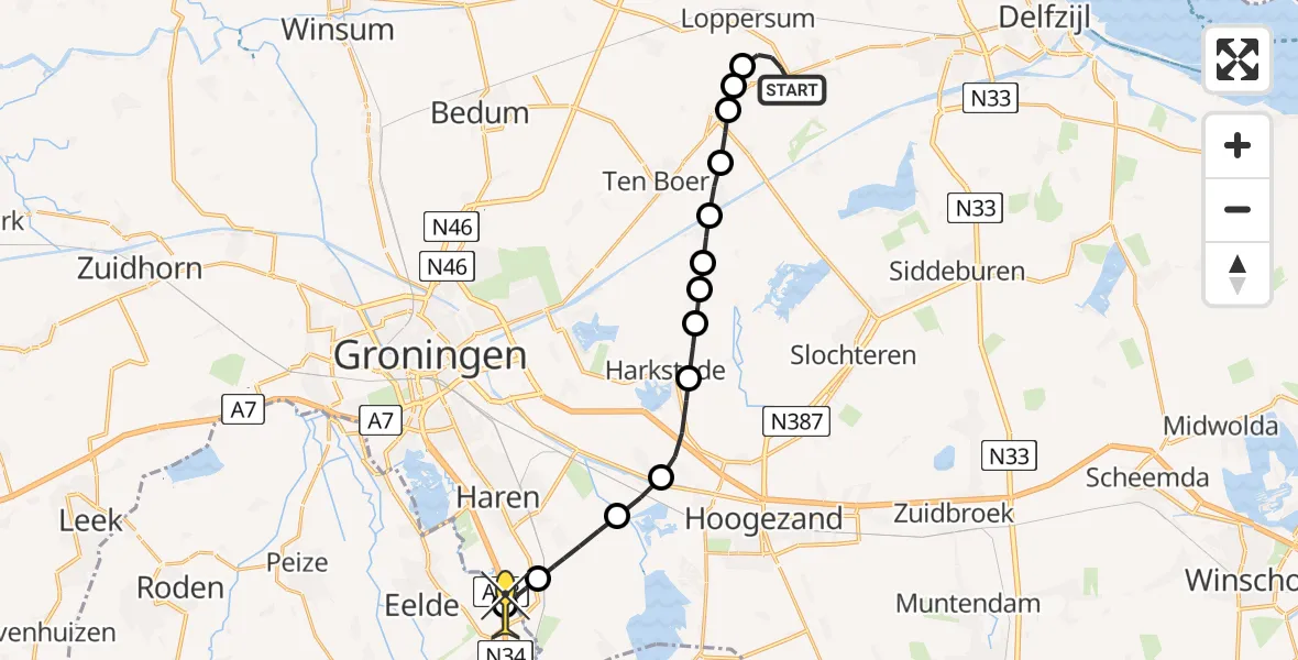 Routekaart van de vlucht: Lifeliner 4 naar Eelde, Merumerlaan