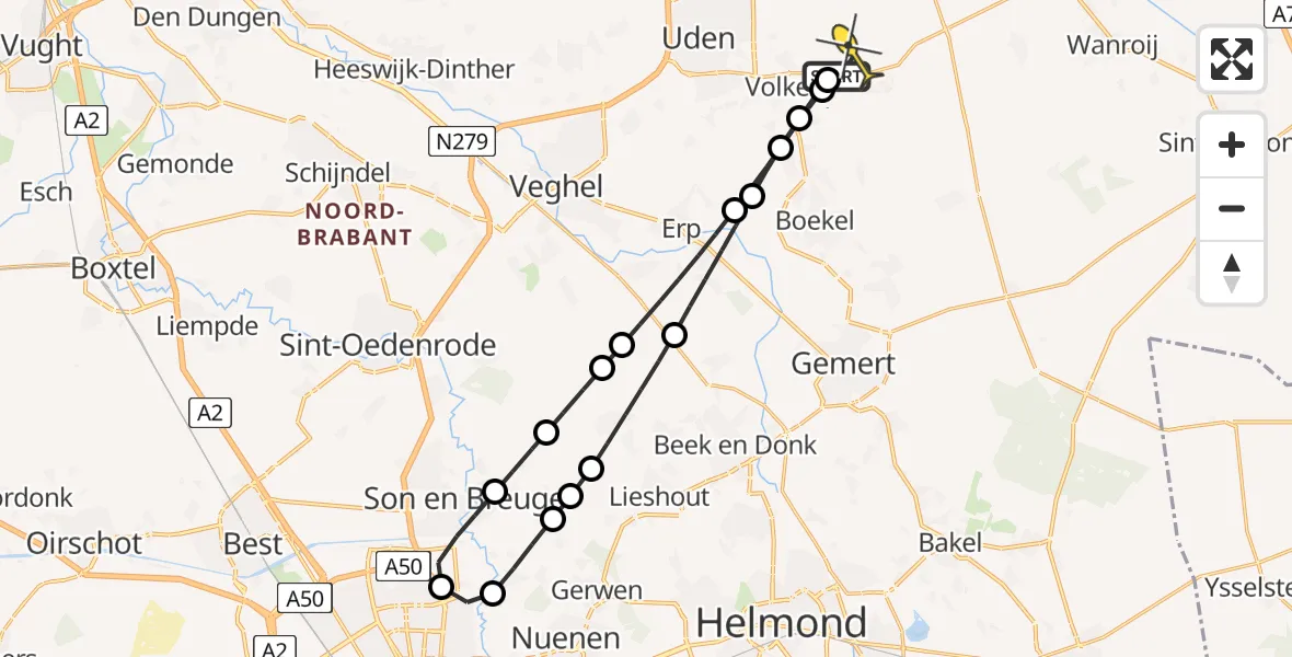 Routekaart van de vlucht: Lifeliner 3 naar Vliegbasis Volkel, Zeelandsedijk