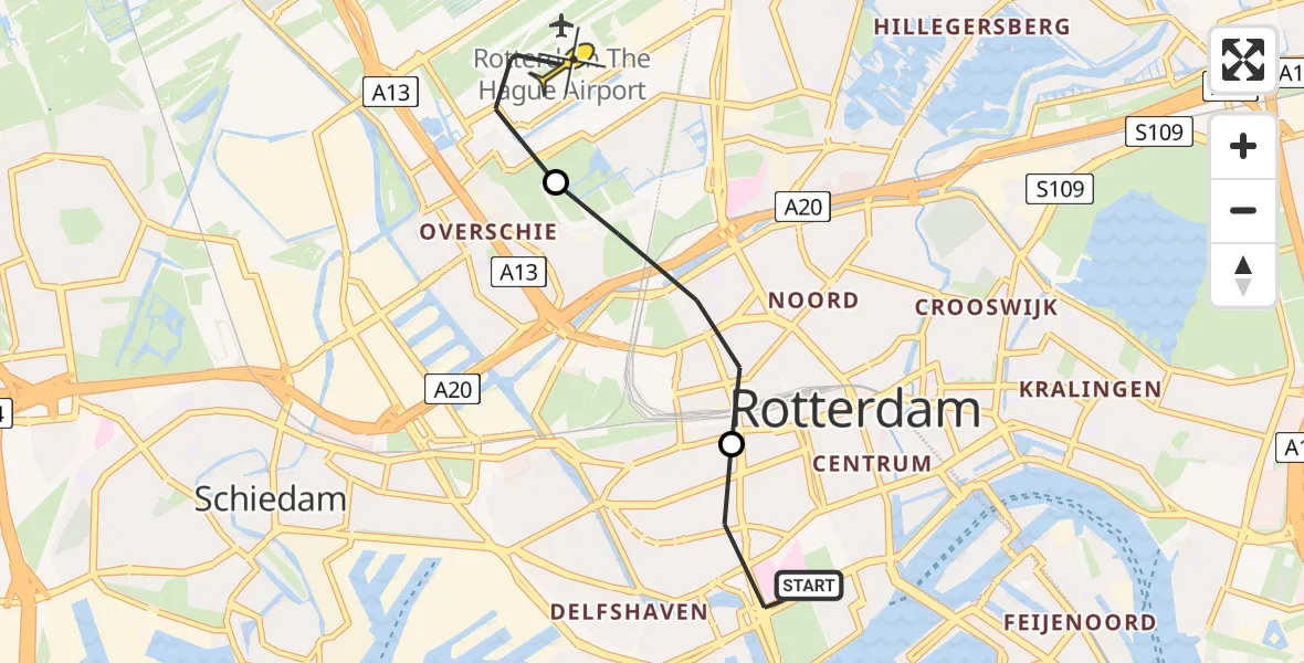 Routekaart van de vlucht: Lifeliner 2 naar Rotterdam The Hague Airport, Mathenesserlaan