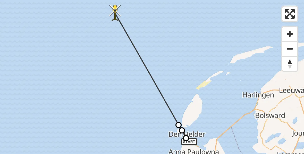 Vluchtroute Kustwachthelikopter van Vliegveld De Kooy naar 