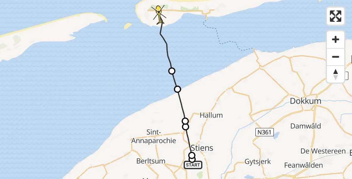 Routekaart van de vlucht: Ambulancehelikopter naar Ballum, Skrédyk