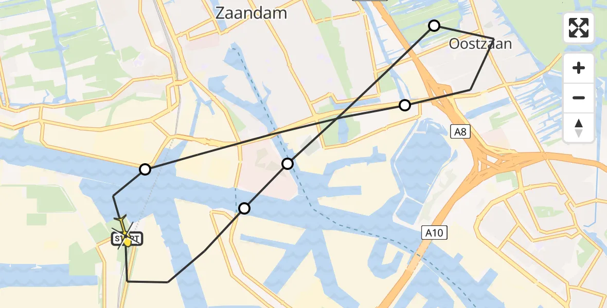 Routekaart van de vlucht: Lifeliner 1 naar Amsterdam Heliport, Lipariweg