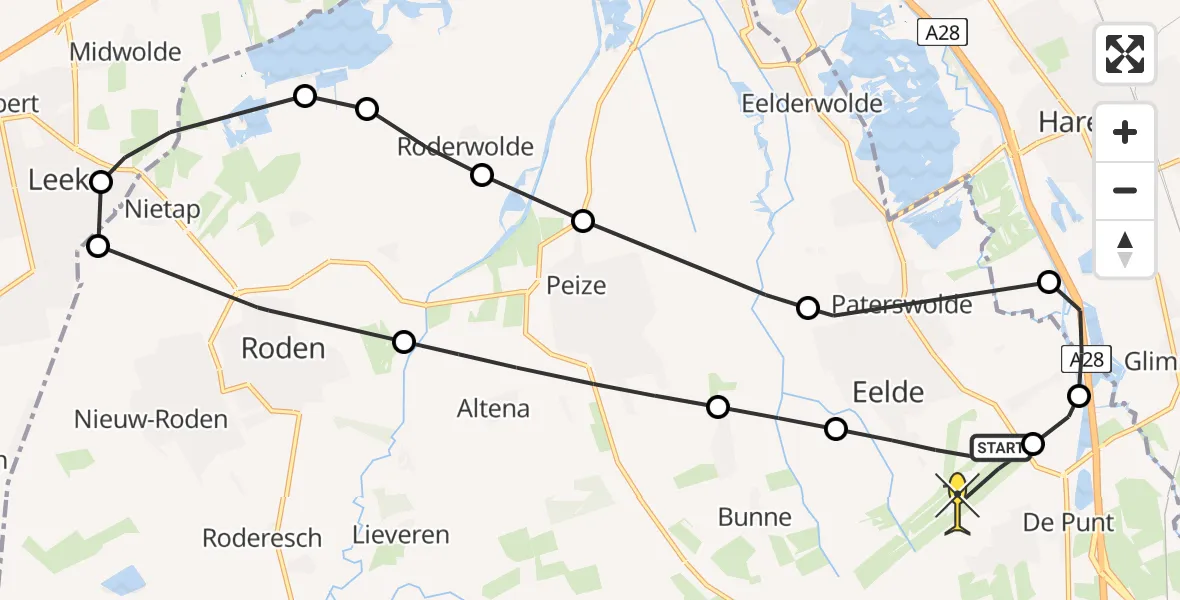 Routekaart van de vlucht: Lifeliner 4 naar Groningen Airport Eelde, Molenweg