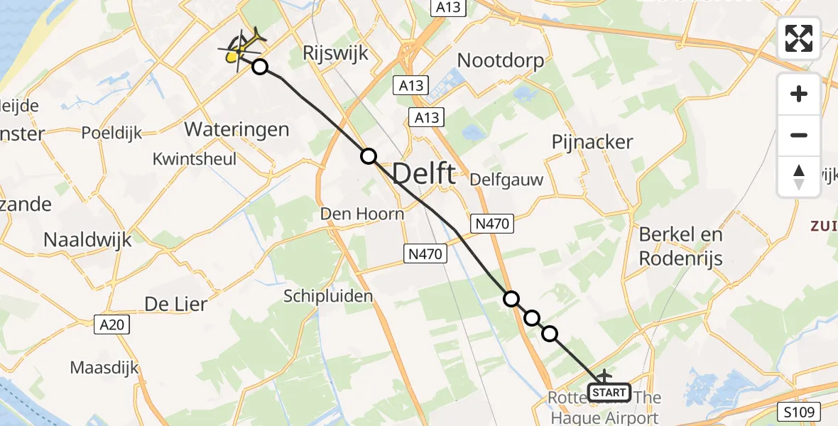 Routekaart van de vlucht: Lifeliner 2 naar Den Haag, Grevenbergstraat