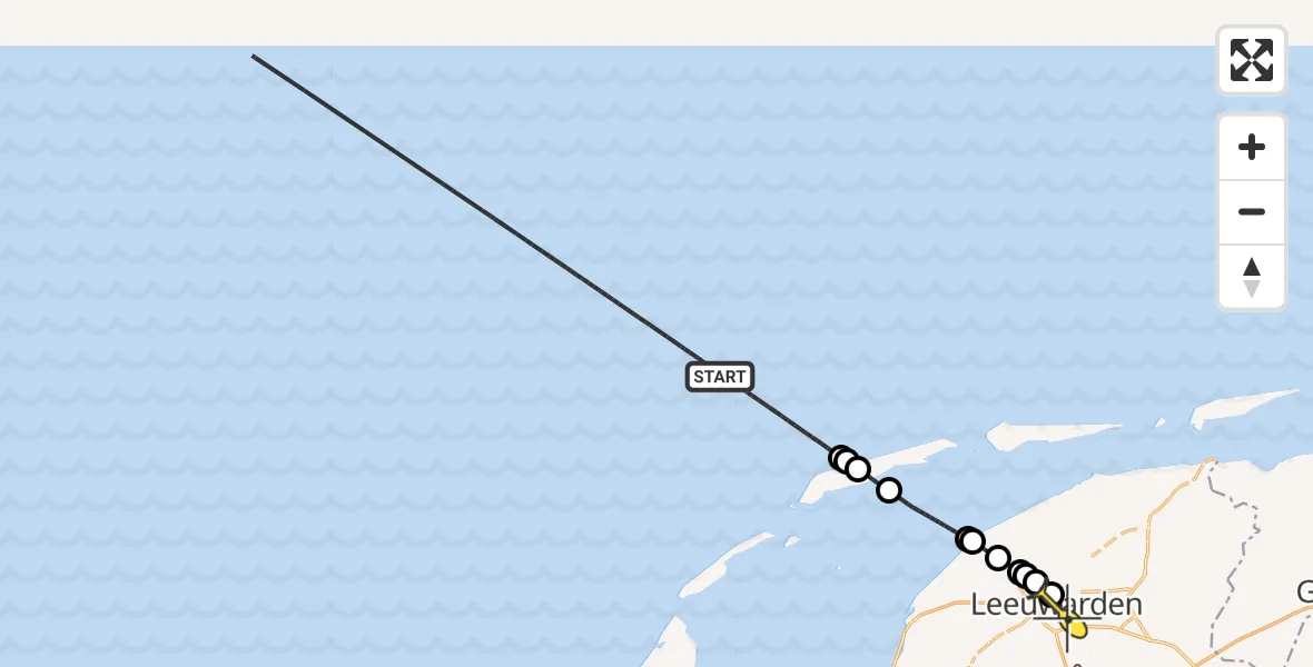 Routekaart van de vlucht: Kustwachthelikopter naar Leeuwarden, Aldlânsdyk