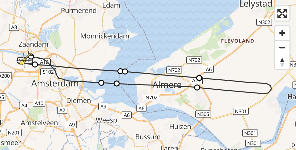 Routekaart van de vlucht: Lifeliner 1 naar Amsterdam Heliport, Maltaweg