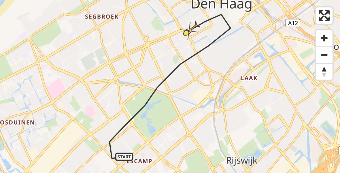 Routekaart van de vlucht: Lifeliner 2 naar Den Haag, Maartensdijklaan