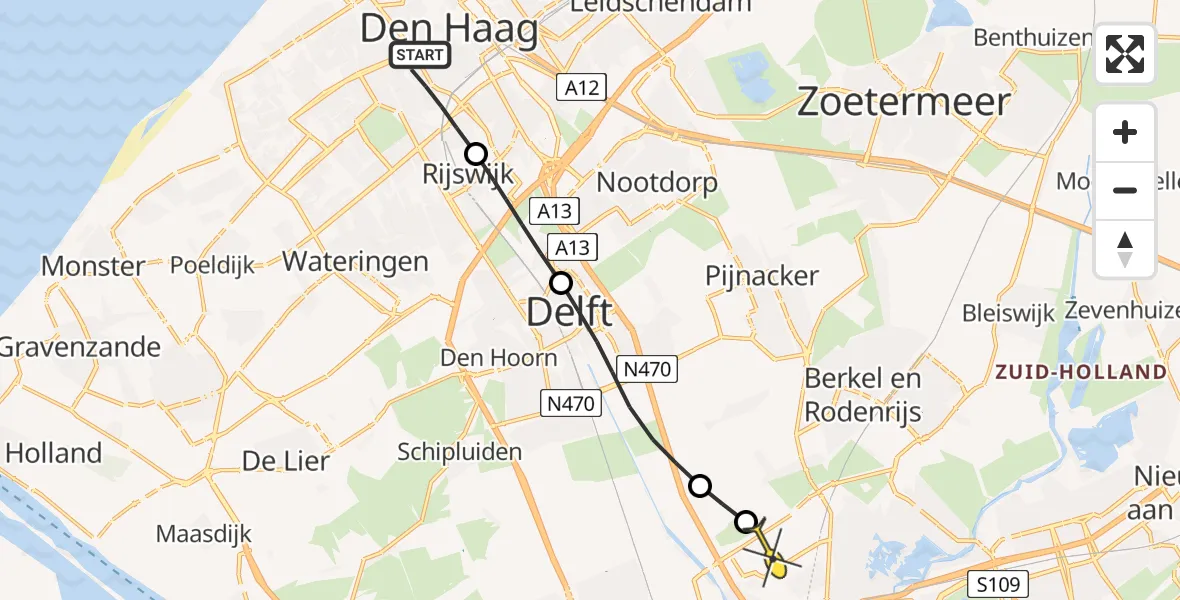 Routekaart van de vlucht: Lifeliner 2 naar Rotterdam The Hague Airport, Trooststraat