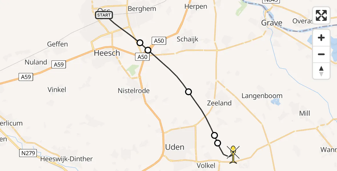 Routekaart van de vlucht: Lifeliner 3 naar Vliegbasis Volkel, Karel Doormanstraat