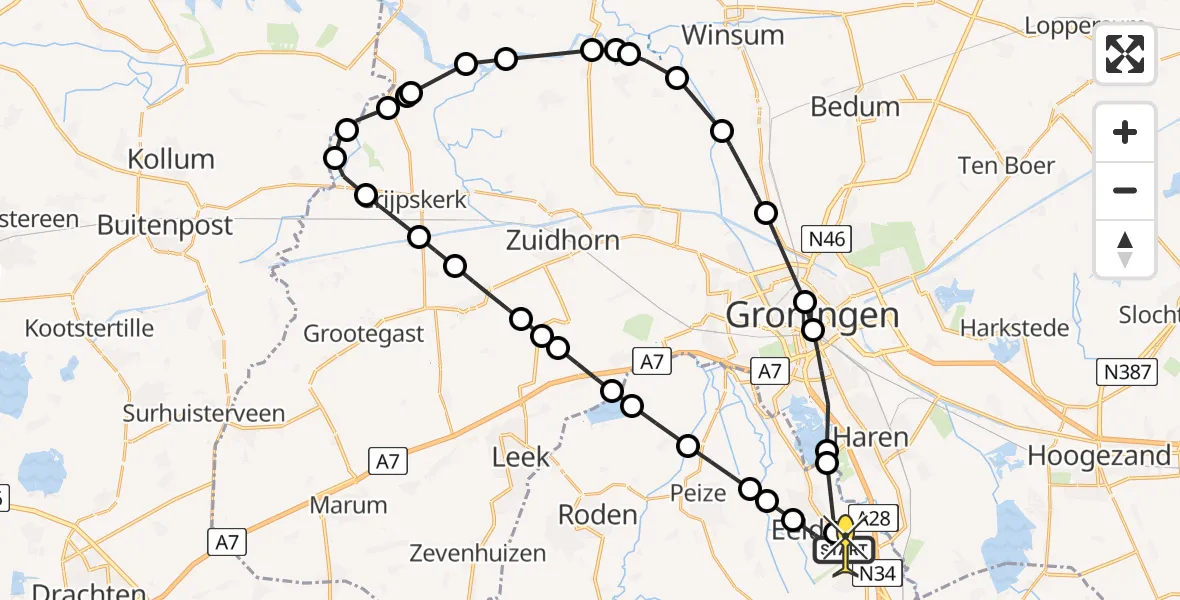 Routekaart van de vlucht: Lifeliner 4 naar Groningen Airport Eelde, Esweg