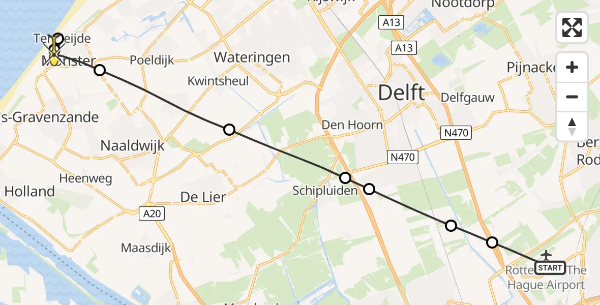 Routekaart van de vlucht: Lifeliner 2 naar Monster, Schieveensedijk