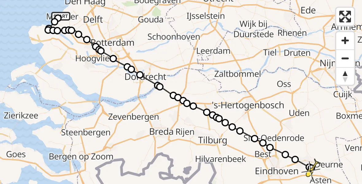 Routekaart van de vlucht: Lifeliner 2 naar Helmond, Arendsduin