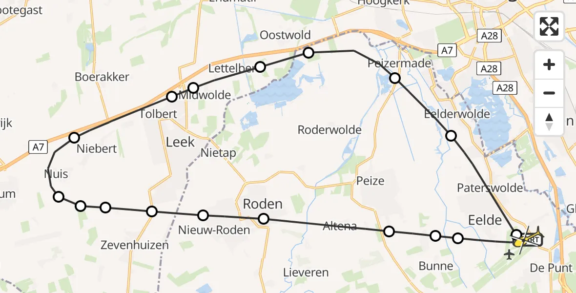 Routekaart van de vlucht: Lifeliner 4 naar Groningen Airport Eelde, Molenweg