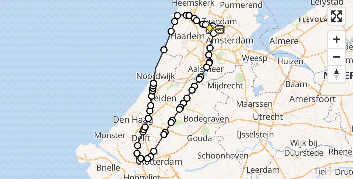 Routekaart van de vlucht: Lifeliner 1 naar Amsterdam Heliport, Nieuw-Zeelandweg